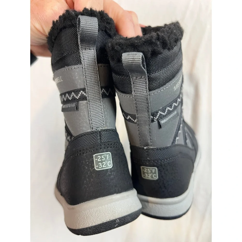 Merrell Snow Quest Lite 3.0 Waterproof Winter Boots Grey Black‎ Kids 7M ML263130